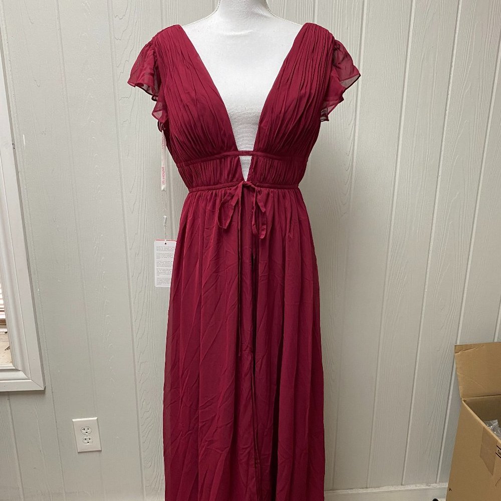 JJ's House Burgundy A-line Deep V Floor-Length Chiffon Formal Dress Sz 8 269486